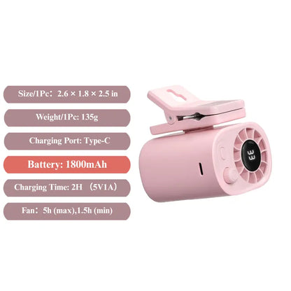 2026 New Car Clip On Air Conditioner Fan with LED Display - 360° Rotation, Portable Mini Cooling System for Auto Vehicle USB Rechargeable, 199 Speeds Adjustable, 16℃ Semi-Cooling Wide Clamp