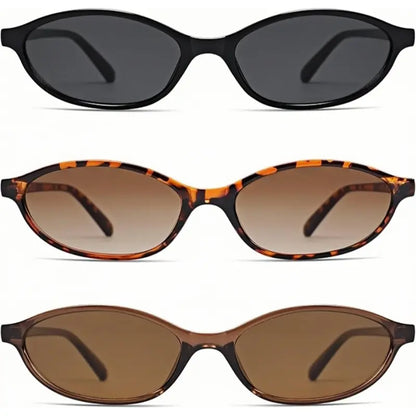 〖Summer Turn Up〗3 PCS Retro Oval Sunglasses for Women Chic Cat Eye 90s Sunnies Lightweight Narrow Shades Trendy UV Protection Sunglasses Vintage Rich Girl Sunglasses Women Sunglasseswomen
