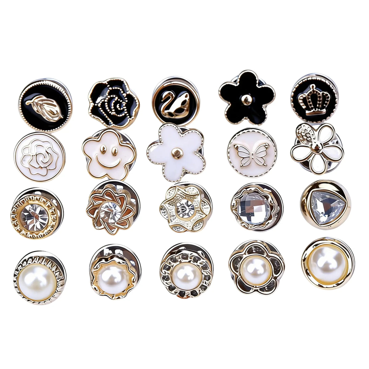 20 Counts Brooch Buttons for Women, Mini Instant Buttons Pins, Assorted Brooch Pins, Pearl Rhinestones Shirt Lapel Brooch Pins, Cover Up Buttons Pins for Clothes Coat Dress Jeans Hat Bags Decor