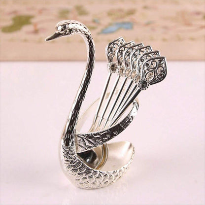 Coffee Spoons Set, Including 6 Stainless Steel Spoons and 1 Swan Base, Creative Swan Design Coffee Stirring Spoons for Dessert and Tea, Kitchen Cutlery and Tableware Utensils Supplies