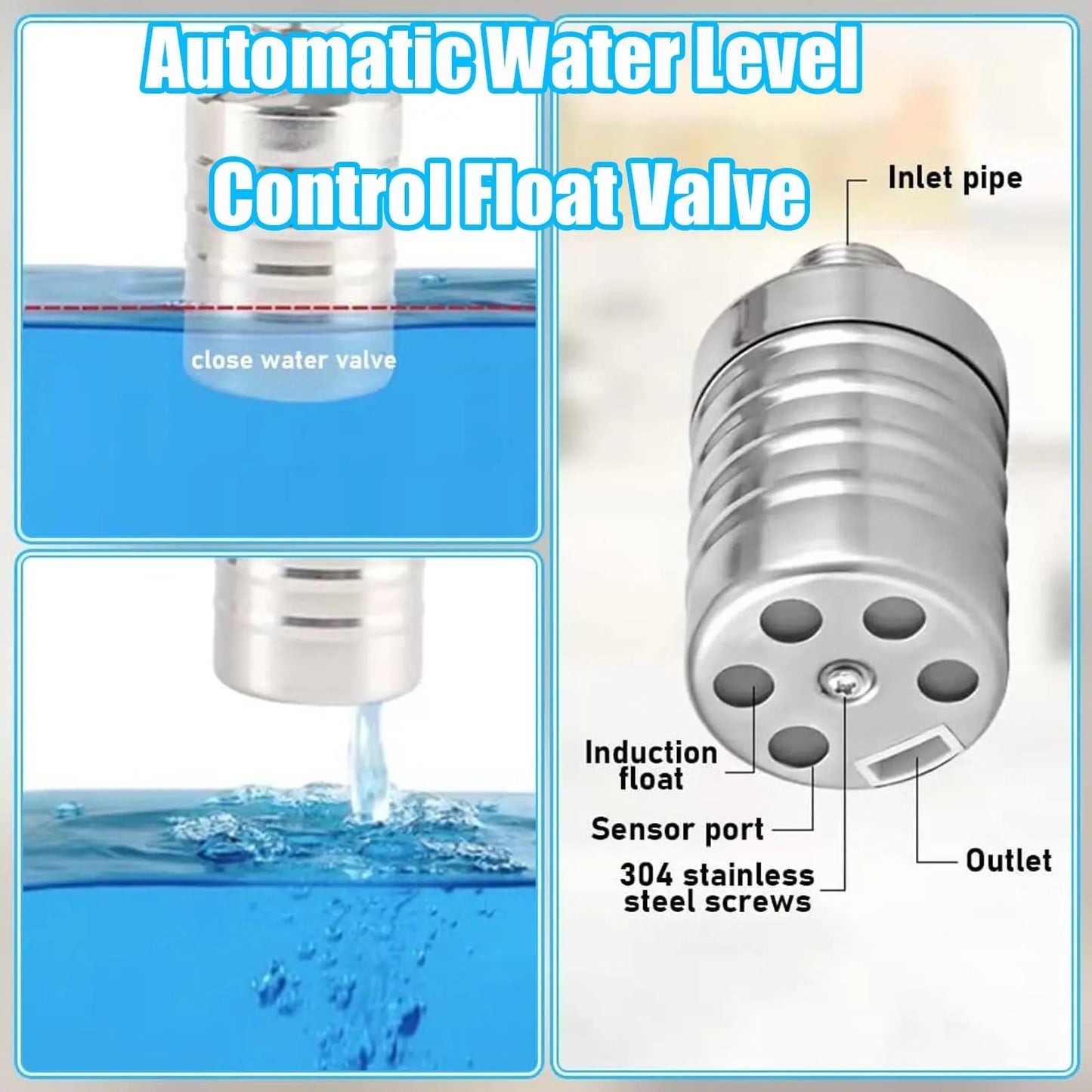 2PCS Water Level Control 2Pcs Float Valve 304 Stainless Steel Mini Floating Ball Valve Auto Shut Off Upper/Side Water Intake Safe Water Tank