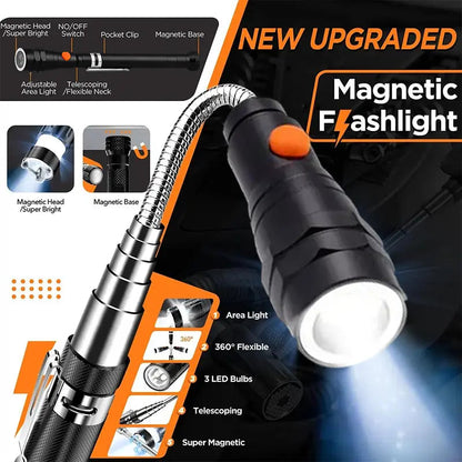 Herramientas magnéticas extensibles de recogida – Imán telescópico con linterna LED. Regalos para hombres, regalos del Día del Padre para hombres de parte de hija o hijo, regalos de cumpleaños para hombres, papá, él, accesorios para coche