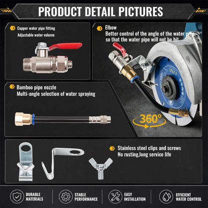 Angle Grinder Dust Remover Water Sprayer, 3.9" (10cm) Aluminum & Brass Misting Attachment, Dual-Mode Adjustable Water Feed for Cutting Tile, Concrete, Marble & Stone