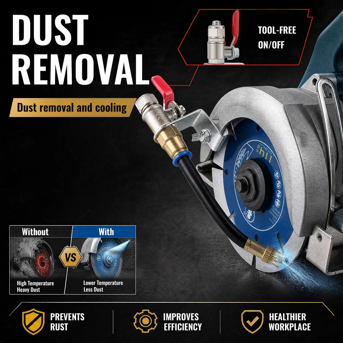 Angle Grinder Dust Remover Water Sprayer, 3.9" (10cm) Aluminum & Brass Misting Attachment, Dual-Mode Adjustable Water Feed for Cutting Tile, Concrete, Marble & Stone