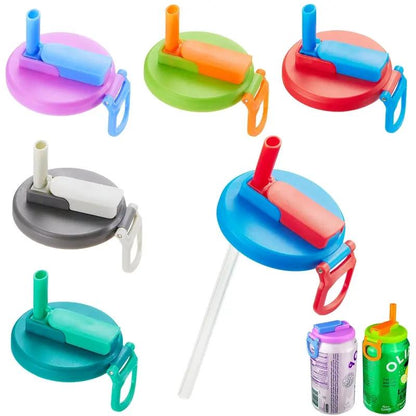 4 Counts Reusable Soda Can Lids with Silicone Straws - Beverage Covers for Seltzer & Juice, Ideal for Children's Day, Colorful Soft Drink Can Lid, Straw Spout Lid