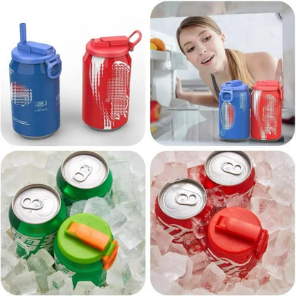 4 Counts Reusable Soda Can Lids with Silicone Straws - Beverage Covers for Seltzer & Juice, Ideal for Children's Day, Colorful Soft Drink Can Lid, Straw Spout Lid
