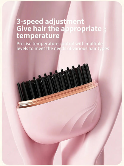 Mini Cordless Hair Straightener, Portable 2-in-1 Heated Comb & Iron, USB-C Rechargeable, Travel-Friendly Styling Tool, Multifunctional Hair Styler For Travel & Home Anti-Frizz Brush Pink