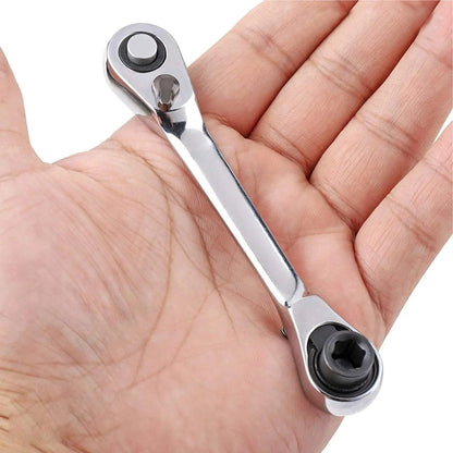 Llave de carraca plateada de 1/4 de pulgada mini de doble cabeza con vaso de 72 dientes (puntas no incluidas), juego de carraca giratorio, herramienta de accesorios prácticos, instalación y liberación rápida de 5 grados