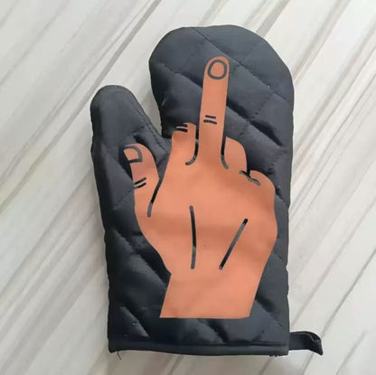 Middle Finger Oven Mitt Funny Flip The Bird Graphic Novelty Kitchen Glove Funny Graphic Kitchenware Bakeware Funny Food Novelty Cookware Black